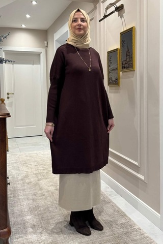 Rabia Şamlı Dora Triko Tunik Acı Kahve Çok Renkli