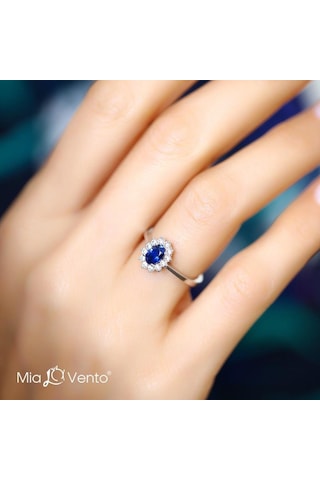Mia Vento Pırlanta Montur Safir Oval Gümüş Yüzük