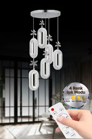 Lumia Lighting Eclipse Model 3'lü Kumandalı Gümüş 3 Renk Modu Ledli Kristal Taşlı Modern Salon Mutfak Oturma Odası Led Avize