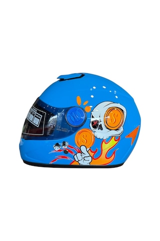 Çocuk Kaskı Çene Kapalı Çocuk Kask Ecer22-06 Sertifikalı Mavi