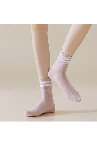 Monyee Kadınlar İçin Yüksek Kaliteli Pamuklu Orta Boylu Socks, Isı Sağlar, Konforlu Ve Esnek, Kış- Sonbahar, Spor Ve Gündelik Kullanim, Pembe Beyaz Çubuklu , Tek Çift Koyu Pembe Beyaz Çizgi