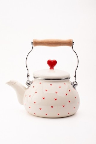 Cupid Emaye Kalp Desenli Vintage Kettle-2 Litre,ocağa Koyulabilir