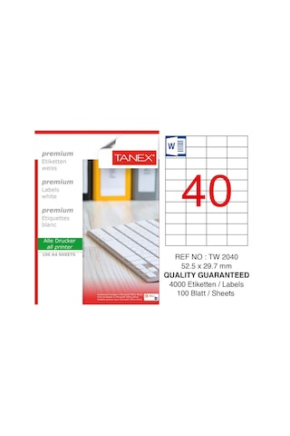 Tanex Tw-2040 52.5X29.7MM Laser Etiket Tanex Tw-2040 52.5X29.7MM Laser Etiket