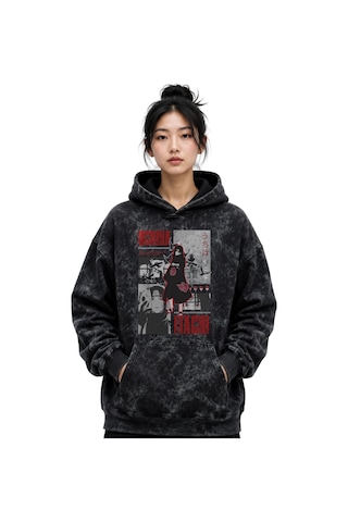 Sevbano Itachi Uchiha Naruto Anime Baskılı Unisex Oversize Yıkamalı Premi Siyah