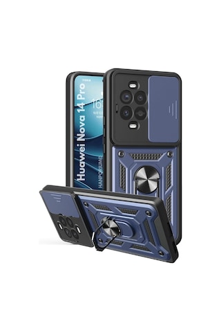 Huawei Nova 14 Pro Uyumlu Tank Kılıf Yüzük Standlı Extra Koruma Zırhlı Outdoor Kapak Lacivert