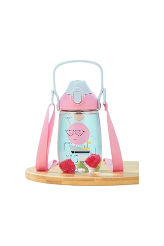 Uzspace 500ml Askılı Kulplu Pipetli Tritan Çocuk Su Matarası Pembe-mavi Genel