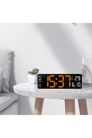 Suntek Modern Takvim Göstergeli Ayarlanabilir Parlaklık Dijital Duvar Saati Turuncu