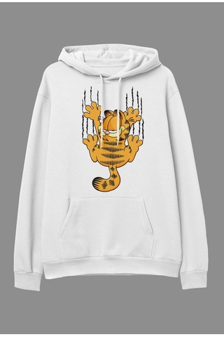 Startmore Oversize Garfield Tasarım Baskılı Kapüşonlu Sweatshirt Hoodie Beyaz Beyaz