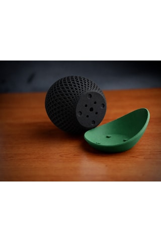 3d Baskı Küre Saksı - Kafes Dokulu İki Parçalı Dekoratif Saksı - Siyah-yeşil