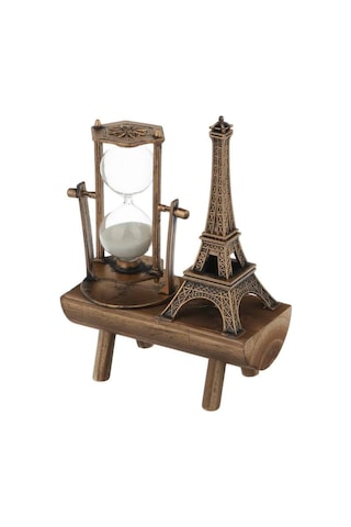 Retro Eyfel Kulesi Ve Kum Saati Dekoratif Ahşap Görünümlü Masa Biblosu