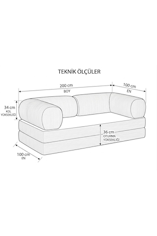 Herev Home Kanepe 200x100 50 Dns Modüler Kanepe, Fitilli Kadife Kumaş, Yatak Olabilen, Modern Tasarım Kahverengi