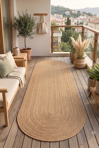 Jüt Hasır Oval Kilim Dekoratif Örgü Model Halı Salon Oturma Odası Mutfak Koridor Yatak Odası Banyo Balkon Yolluk Bohem Ev Dekoru 8000hasırbambu