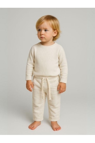 Nanica Kids Erkek Çocuk Dokuma Beli Lastikli Pantolon-16003 Beyaz