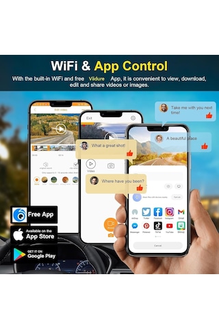 Coverzone Mını Çift Lensli Wifi Gps Dash Kamera - 4k Ön Kamera & 1080p Arka Kamera, Gece Görüşü, Park Modu, Geniş