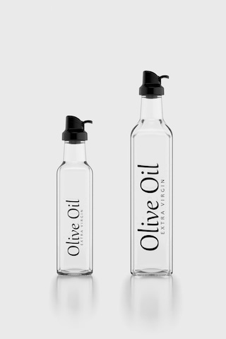 Renga Oslo Siyah Kapaklı Olive Oil Yazılı 250 Ml Ve 500 Ml 2'li Cam Yağlık Seti 152001 Siyah