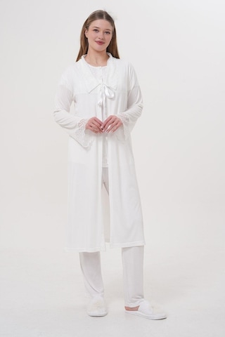 Mecit Pijama Mecit 1541 Ekru Uzun Sabahlıklı Lohusa Pijama Takımı