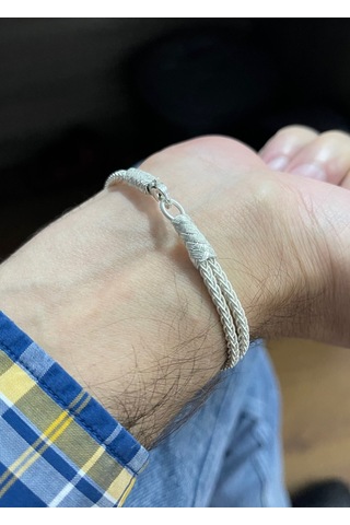 Kazzaze Gümüş Kazaziye Örgü Çift Sıra Tilki Kuyruğu Bileklik BIL060