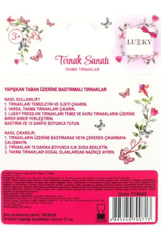 Lukky Kedi Baskılı Yapışkanlı Takma Tırnak Seti