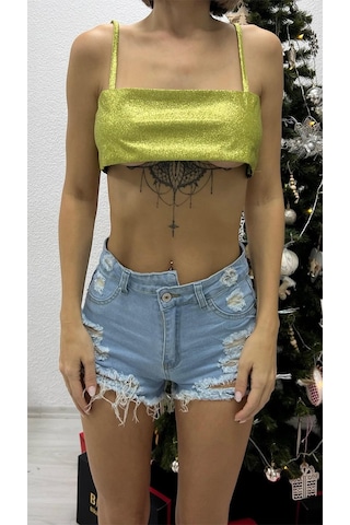 Glitter Crop Top - Mint-yeşili Yeşil Glitter Crop Top - Mint-yeşili Yeşil