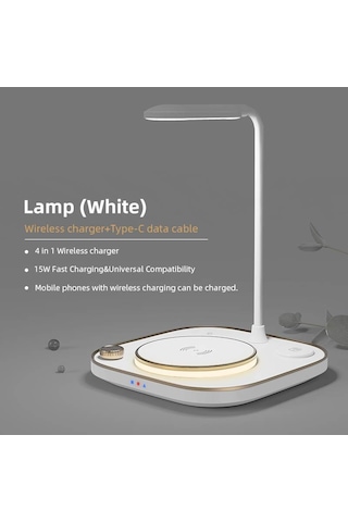15w Kablosuz 4'ü 1 Arada Led Lambalı Kablosuz Şarj Ünitesi-gri