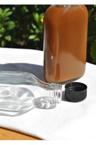 6'lı Cam Şeffaf Cold Brew Şişesi Sızdırmaz Siyah Plastik Kapaklı