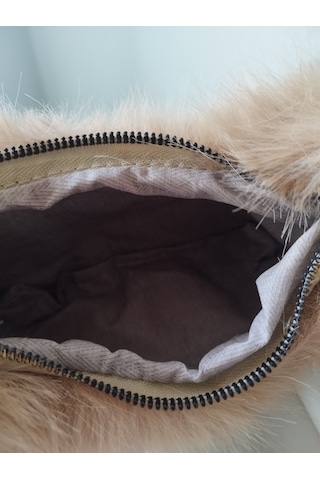 Vivazzaluxe Vintage Peluş Kürk Model Sonbahar, Kış Tote Bag Kadın El, Omuz, Çapraz Çanta Bej