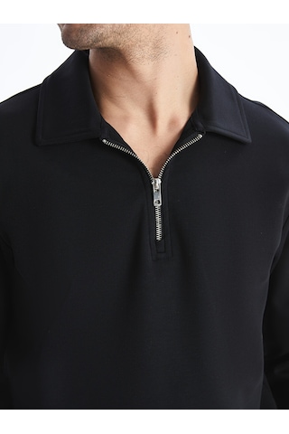 Lcw Vision Siyah Polo Yaka Uzun Kollu Erkek Sweatshirt