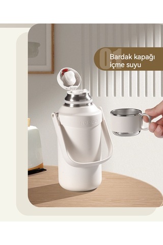 Relaxed Taşınabilir 316 Açık Hava Sporları Büyük Kapasiteli Termos Bardak, Yüksek Görünümlü Vakumlu Soğuk Tutma Kolu Su Isıtıcısı-Beyaz 1.2 L