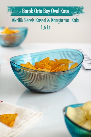 Akrilik Barok Aquamarin Orta Boy Oval Meyve & Salata Kasesi & Karıştırma Kabı / 1,6 Lt Cam Değildir sarı