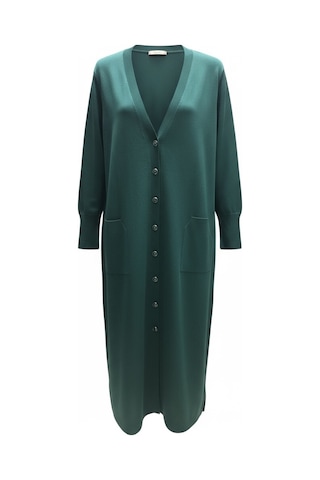 Kadın Önü Düğmeli V Yaka Cepli Mevsimlik Hırka Zümrüt