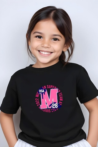 Panios Kids M 28 Baskılı Kız Çocuk Kısa Kollu T-shirt Siyah