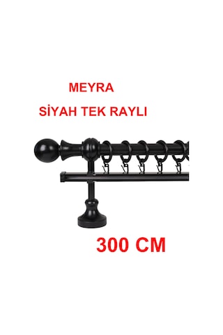 Meyra Demonte Başlıklı Ahşap Rustik Perde Askısı - Tek Raylı -siyah 300 Cm Siyah