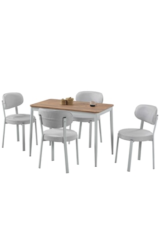 Sakura Masa Takımı - 4 Sandalye Krem - Metal Beyaz Ayak - Masa Takımı - Yemek Odası Takımı