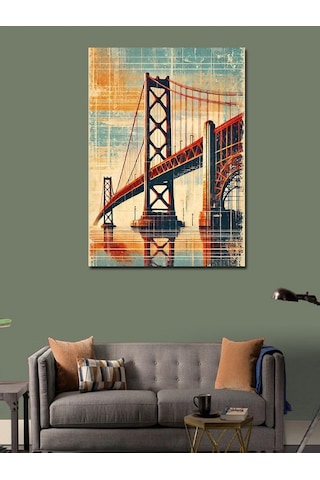 Kanvas Tablo Kırmızı Köprü Ve Geometrik Sanat 70cmx100cm