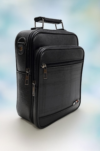 Newish Polo Postacı El Ve Omuz Çantası Kareli Suni Kasasız Büyük Siyah