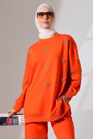 Mihran Butik Kadın Turuncu Mevsimlik Penye Alt Üst Spor Ve Rahat Tesettür Takım Turuncu