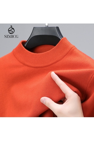 Kışın Yeni Yarım Balıkçı Yaka Sıcak Günlük Düz Renk Erkek Kazağı Turuncu