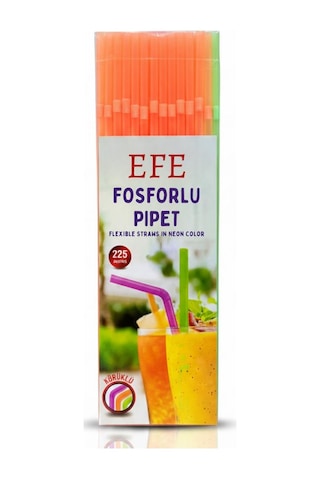 Fosforlu Pipet 24 Cm 225 Li Karışık Renk Kafe Tipi Renkli Uzun Pipet Diğer