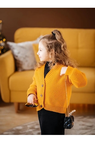Aishah Kids Bebek Kızlar İçin Sıcak Örgü Hırka 137624164 Hardal Rengi