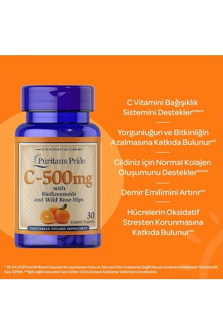Puritan's Pride Vitamin C-500 Mg With Bioflavonoids And Rose Hips 30 Tablet
