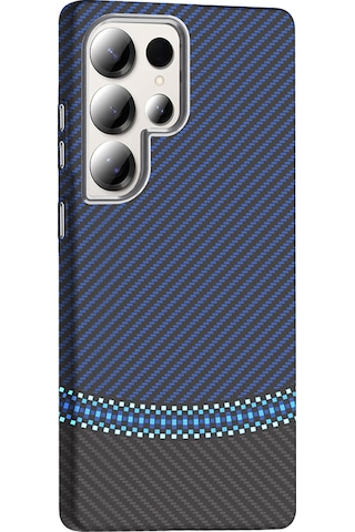 Galaxy Uyumlu S25 Ultra Kılıf M-safe Şarj Özellikli Karbon Fiber Görünümlü Gros Kılıf Siyah-lacivert