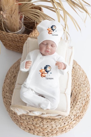 Bebewini Pamuk Baskılı 11'li İsimli Hastane Çıkışı M04 Ekru