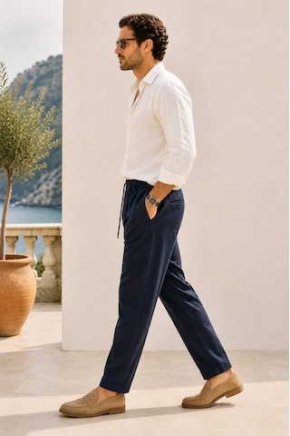 Danger Erkek Pamuk Viskon Kumaş Keten Görünümlü Lacivert Slim Fit Pantolon - 216dngr