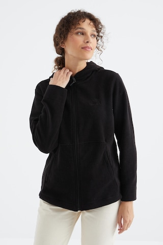 Tommy Life Siyah Kapüşonlu Fermuarlı Rahat Form Kadın Polar Sweatshirt - 97233 Siyah