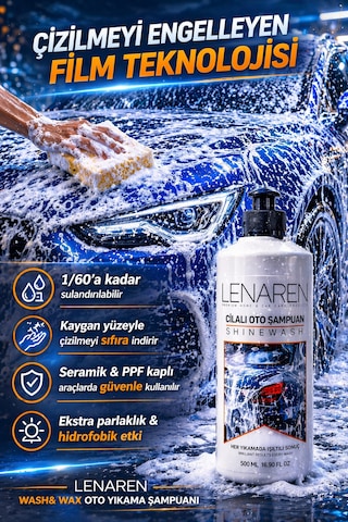 Lenaren Shinewash Cilalı Oto Şampuanı 500 Ml Wash & Wax Parlaklık Veren