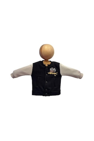 Erkek Bebek 3 İplik Sırt Baskılı Şardonlu Kolej Ceket-15452 Siyah