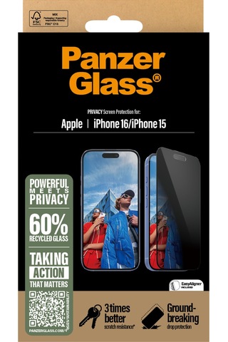 Panzerglass Apple Uyumlu iPhone 16 15 Ultra-wide Fit Gizli/hayalet Çerçeve Aparatlı Ekran Koruyucu