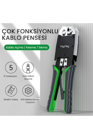 Veggieg Rj45 Rj11 Rj12 Jack Çakma Pensesi 6p/8p Ağ Ve Telefon Kablosu Jak Kesme Soyma Sıkma Aleti