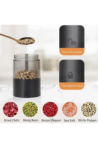Elektrikli Tuz Ve Karabiber Öğütücü Şarj Edilebilir Otomatik Baharat Öğütücü Mutfak Pişirme Öğütme Aracıgösterildiği Gibi Siyah