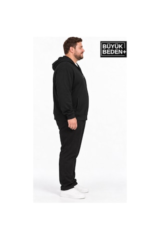 Süperlife Erkek Büyük Beden İki İplik Kapüşonlu Fermuarlı Cepli Sweatshirt Hırka Spr26bhr961 Siyah